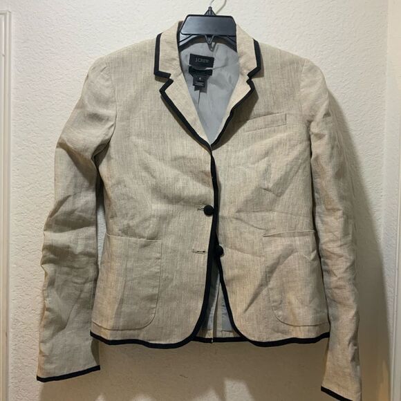 J. Crew Schoolboy Linen Blazer Oatmeal Black Small Sz 6 NWT - Picture 3 of 14